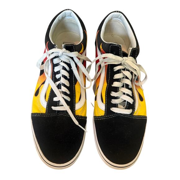 Vans Men/Women Black w/Red & Yellows Flames on Side Lace Up Tennis Shoes. - Picture 1 of 7